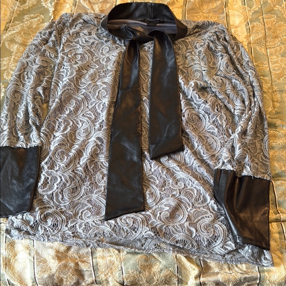 Elegant Lace Blouse with Black Accents